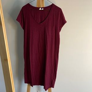 Burgundy V-Neck T-Shirt Dress